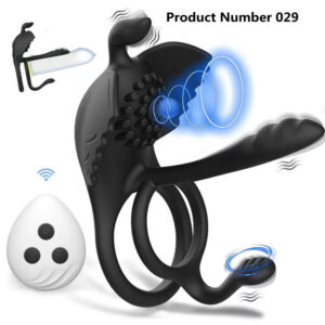 Product Number 029// 4 in 1 Penis Rings Vibrator for Men 10 Speeds Delay Ejaculation Double Cock Ring Clitoral Stimulator Adult Sex Toys for Couple
