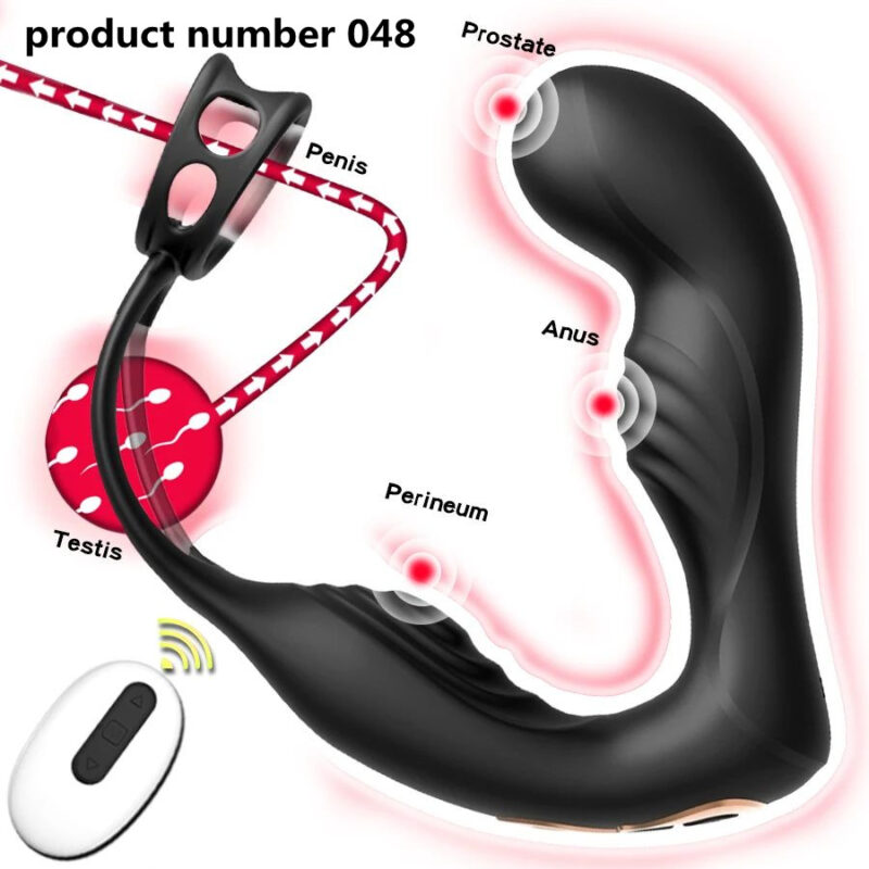 product number 048//Male Prostate Massage Vibrator Double Ring Anal Plug Vibrator Silicone Delay Ejaculation Male Masturbator Adult Sex Toys for Men