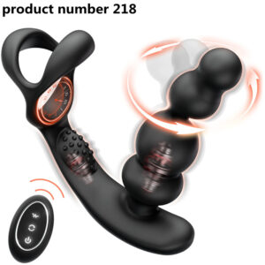Product Number 218// 360 Rotate Anal Beads Male Prostate Massager with Cock Ring Wireless Control Vibrating Butt Plug Sex Toys for Men